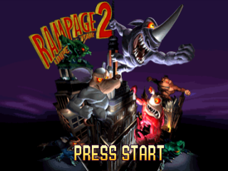 Rampage 2 Universal Tour title screen for Playstation